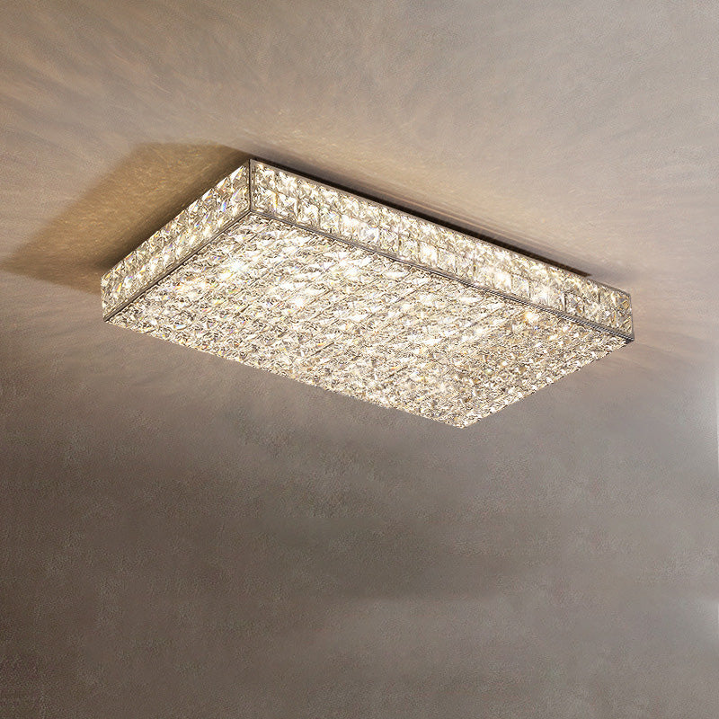 Modern Luxury LED Flush Mount Ceiling Light - Stainless Steel & Crystal Design for Living Room