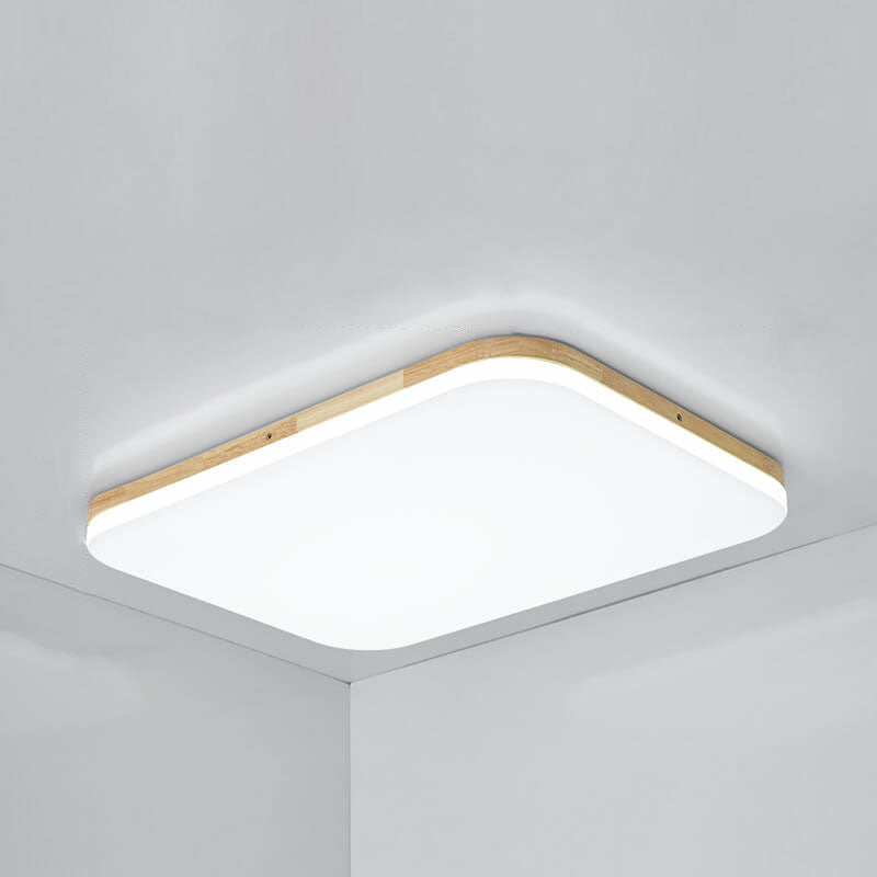 Nordic Solid Wood LED Flush Mount Ceiling Light - Rectangular PVC Design