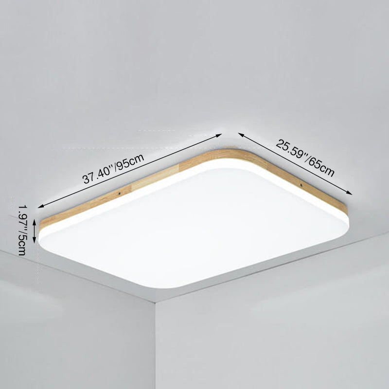 Nordic Solid Wood LED Flush Mount Ceiling Light - Rectangular PVC Design