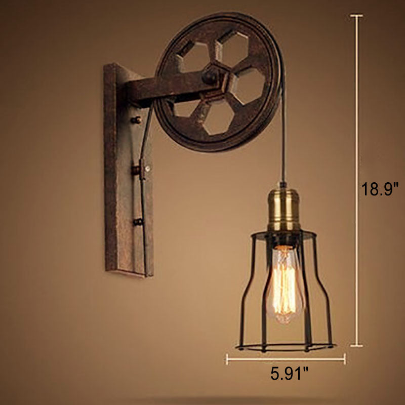 Vintage Industrial Pulley Wall Sconce - 1-Light Iron Lamp
