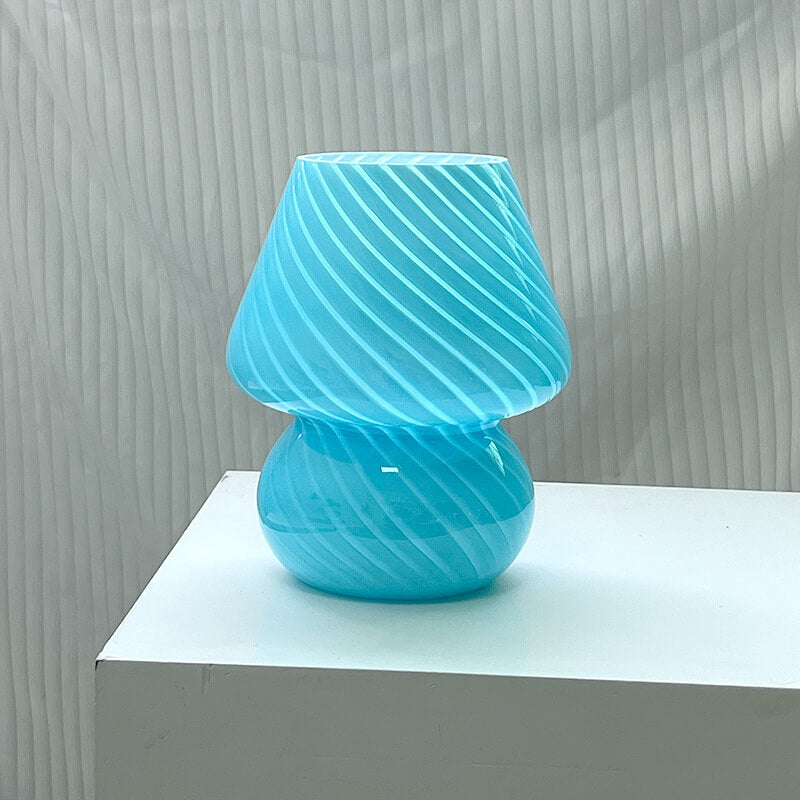 Modern Minimalist Striped Mushroom Glass 1-Light Table Lamp, Contemporary Home Decor Lamp, Stylish Nightstand Lighting, Unique Accent Light, Vintage Inspired Room Design, Eco-Friendly Design, Adjustable Brightness Table Light, Chic Office or Bedroom Illum