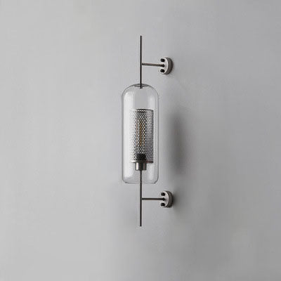 Contemporary Industrial Cylinder Glass Shade Wall Sconce - Iron Finish 1-Light Lamp for Bedroom