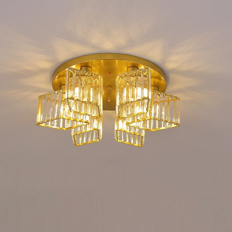Modern Luxury Diamond Shaped Iron Crystal Semi-Flush Mount Ceiling Light - 3/4/5/6 Light Fixture
