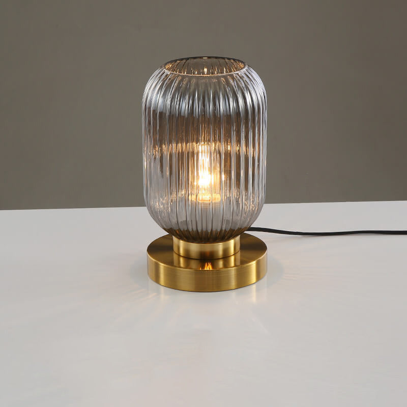 Nordic Striped Glass Oval Design 1-Light Table Lamp, Modern Home Lighting, Scandinavian Style Accent Lamp, Decorative Desk Light for Living Room, Bedroom Nightstand, Unique Interior Decor, Stylish and Elegant Illumination