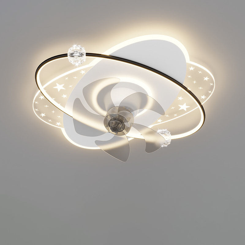 Contemporary Iron Acrylic LED Round Square Ceiling Fan Light for Bedroom