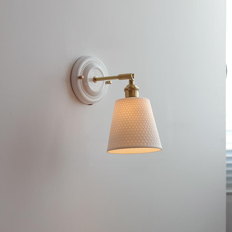 Traditional Vintage Round Ceramic Brass Wall Sconce Lamp for Living Room