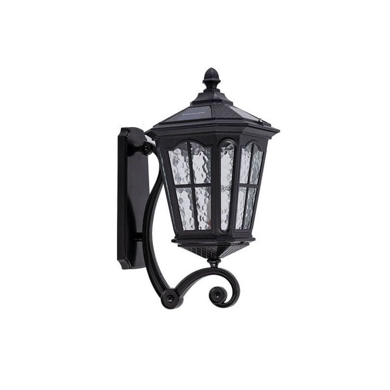 Traditional Solar Outdoor Lantern Wall Sconce - Aluminum Glass Waterproof 1-Light Patio Lamp