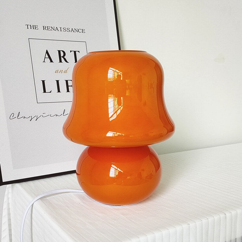 French Cream Handmade Glass Mushroom 1-Light Table Lamp, Unique Artisan Table Lamp, Vintage-Inspired Home Lighting, Decorative Glass Lamp, Soft Glow Interior Illumination, Modern Table Lamp for Living Room and Bedroom, Stylish Mushroom Design Lighting, Ar