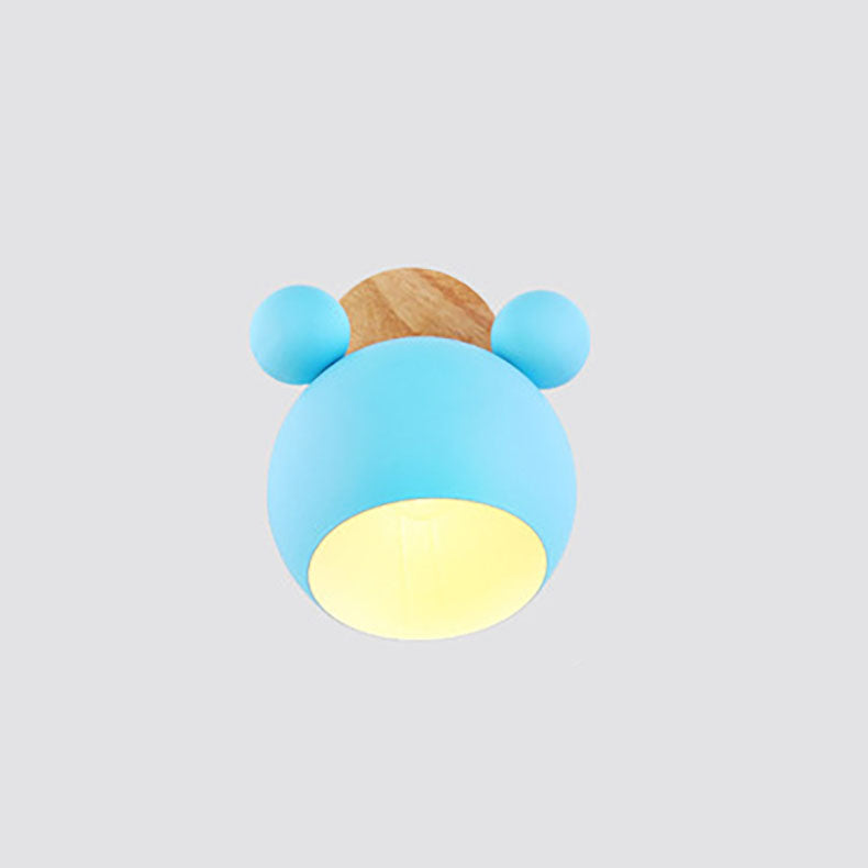 Nordic Cartoon Bear Dome 1-Light Kids Wall Sconce Lamp for Nursery, Children's Room Lighting, Playroom Decor, Cute Animal Wall Light, Adjustable LED, Ceiling Mount, Soft Nightlight, Baby Room Wall Fixture, Unique Kids' Bedroom Decor, Eco-Friendly Design