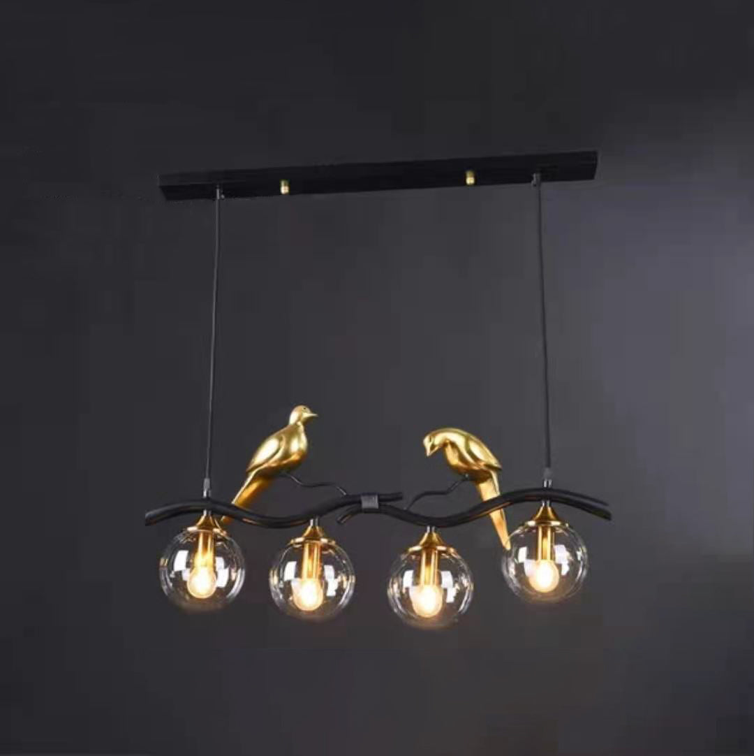 Contemporary Resin Bird Glass Ball Shade Chandelier - 4-Light Island Light for Living Room