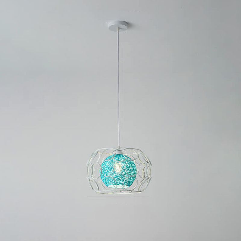 Modern Hemp Ball Pendant Light - Minimalist Iron Drum Fixture for Living Room