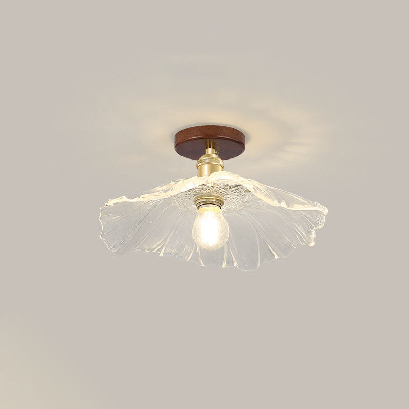 Traditional Chinese Glass Iron Lotus Leaf Semi-Flush Mount Ceiling Light - Living Room Elegance