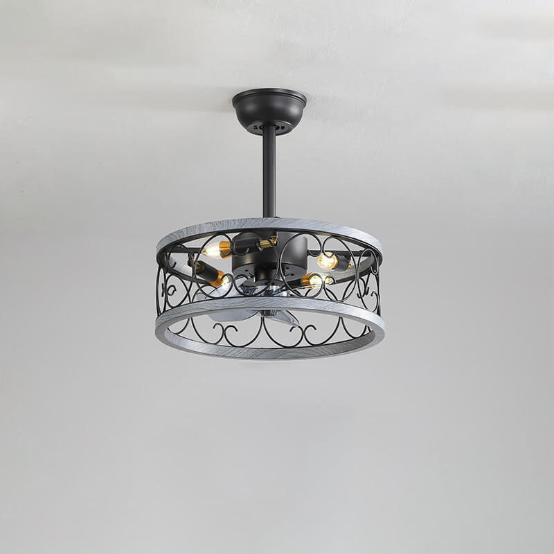 Industrial Minimalist Copper Iron Semi-Flush Mount Ceiling Fan Light - 4-Light Round Square Design