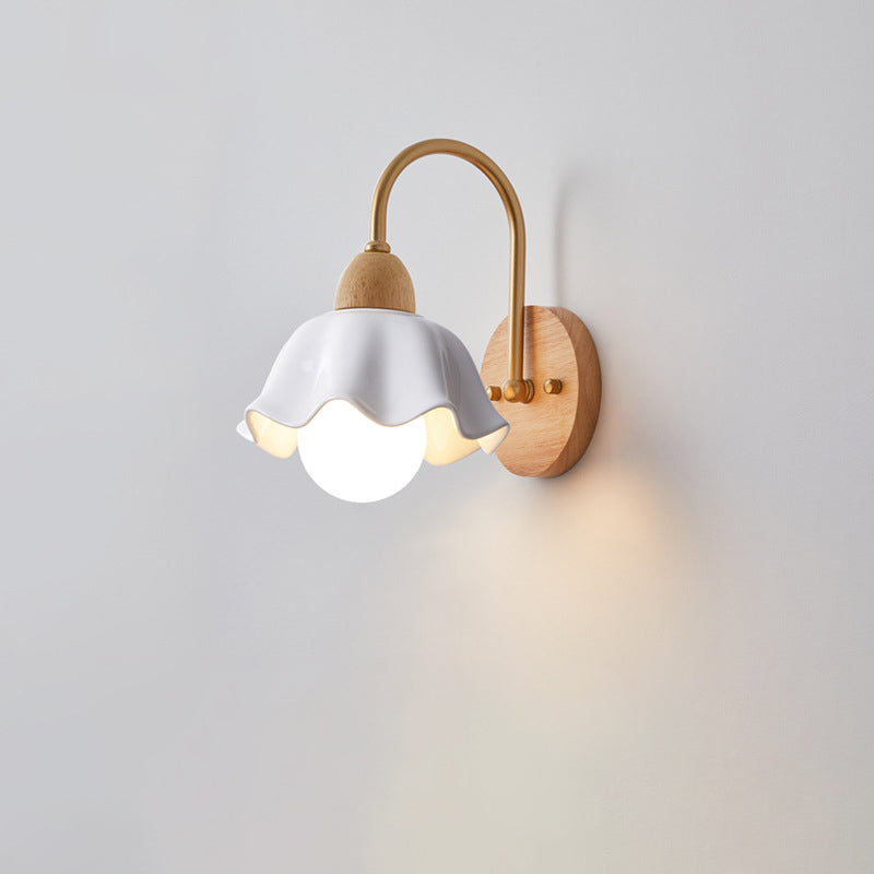 Contemporary Wood & Ceramic Wall Sconce Lamp for Living Room