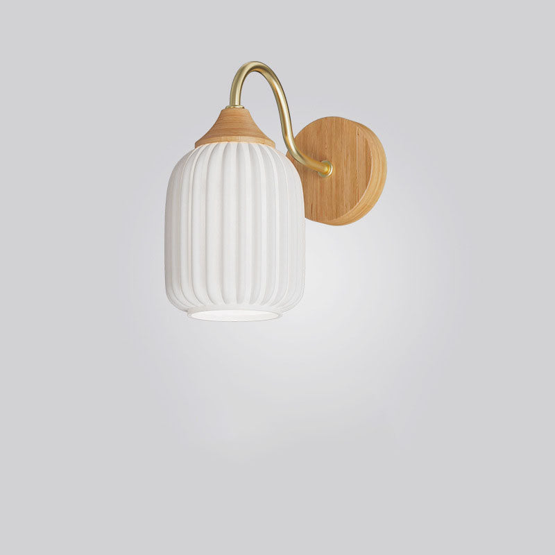 Contemporary Nordic Iron Glass Striped Round Log Wall Sconce - 1-Light Lamp for Living Room & Bedroom