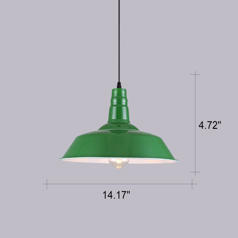 Industrial Vintage Green Iron Cone Pendant Light - 1-Light Hanging Fixture