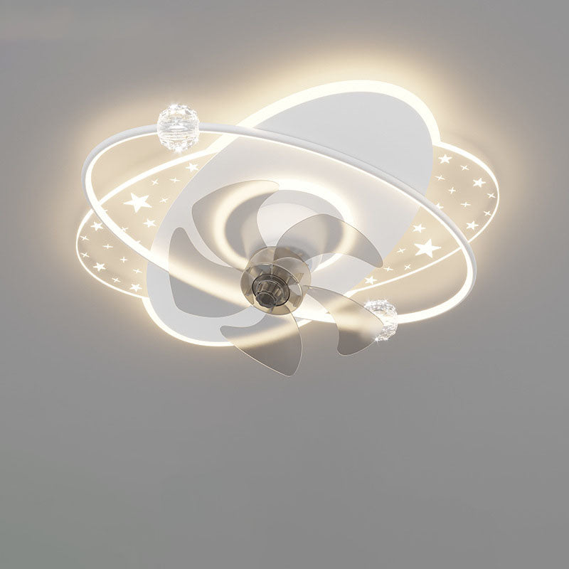 Contemporary Iron Acrylic LED Round Square Ceiling Fan Light for Bedroom