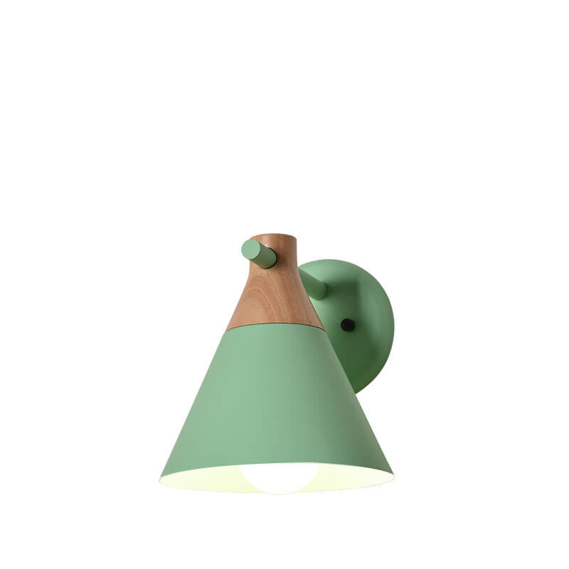 Nordic Solid Wood Macaron Cone 1-Light Wall Sconce Lamp