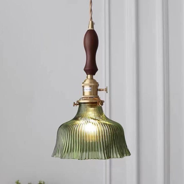Nordic Minimalist Copper Glass Pendant Light - 1-Light Walnut Flower Design