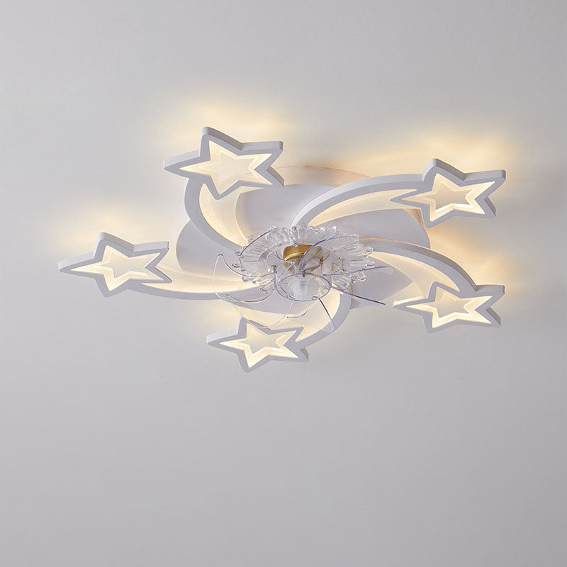 Scandinavian Modern LED Flush Mount Ceiling Fan Light - Star Line Design, Acrylic & Plastic, Stylish Home Lighting