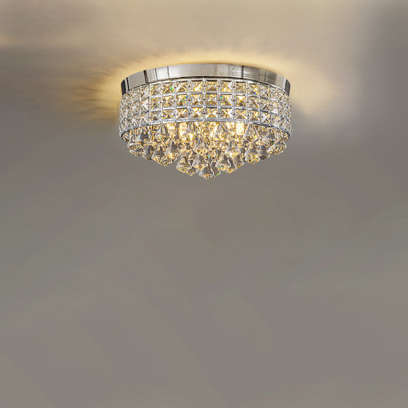 Modern Luxury Round Iron Crystal Beads Flush Mount Ceiling Light 6/9-Light Living Room Fixture