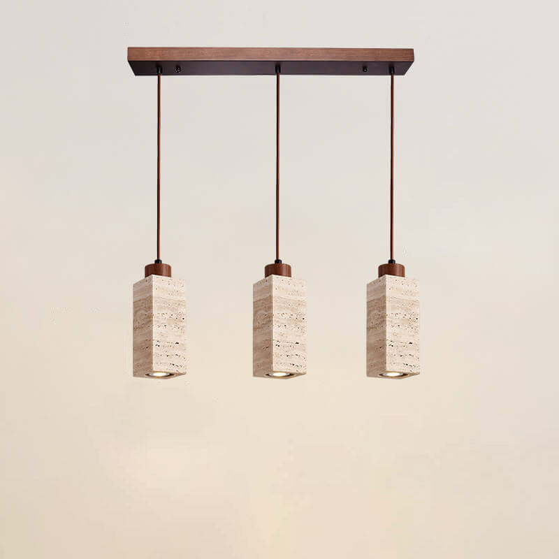 Wabi-Sabi Solid Wood & Stone Island Light Chandelier - 1/2/3-Light Rustic Fixture