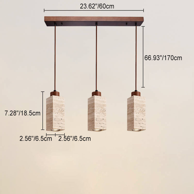 Wabi-Sabi Solid Wood & Stone Island Light Chandelier - 1/2/3-Light Rustic Fixture