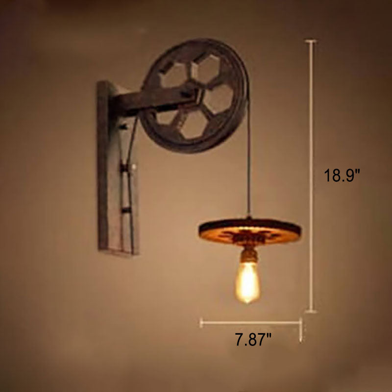 Vintage Industrial Pulley Wall Sconce - 1-Light Iron Lamp