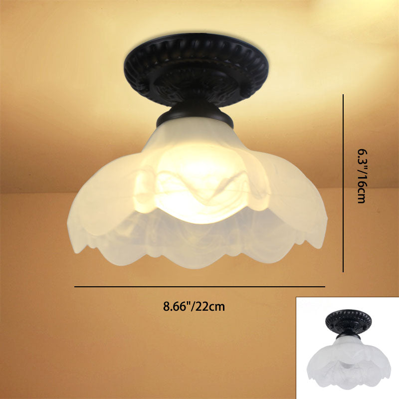 Contemporary Retro Floral Semi-Flush Mount Ceiling Light - Bell Round Iron & Glass for Hallway