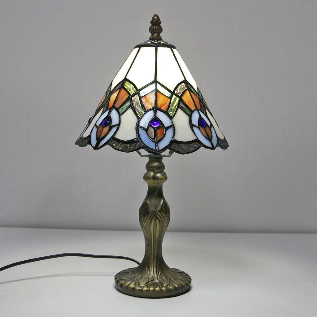 Vintage Tiffany Animal Flower Stained Glass Dome 1-Light Table Lamp