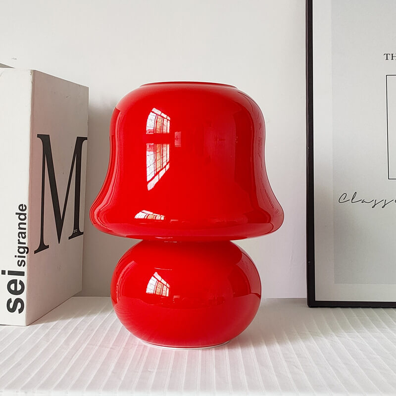 French Cream Handmade Glass Mushroom 1-Light Table Lamp, Unique Artisan Table Lamp, Vintage-Inspired Home Lighting, Decorative Glass Lamp, Soft Glow Interior Illumination, Modern Table Lamp for Living Room and Bedroom, Stylish Mushroom Design Lighting, Ar