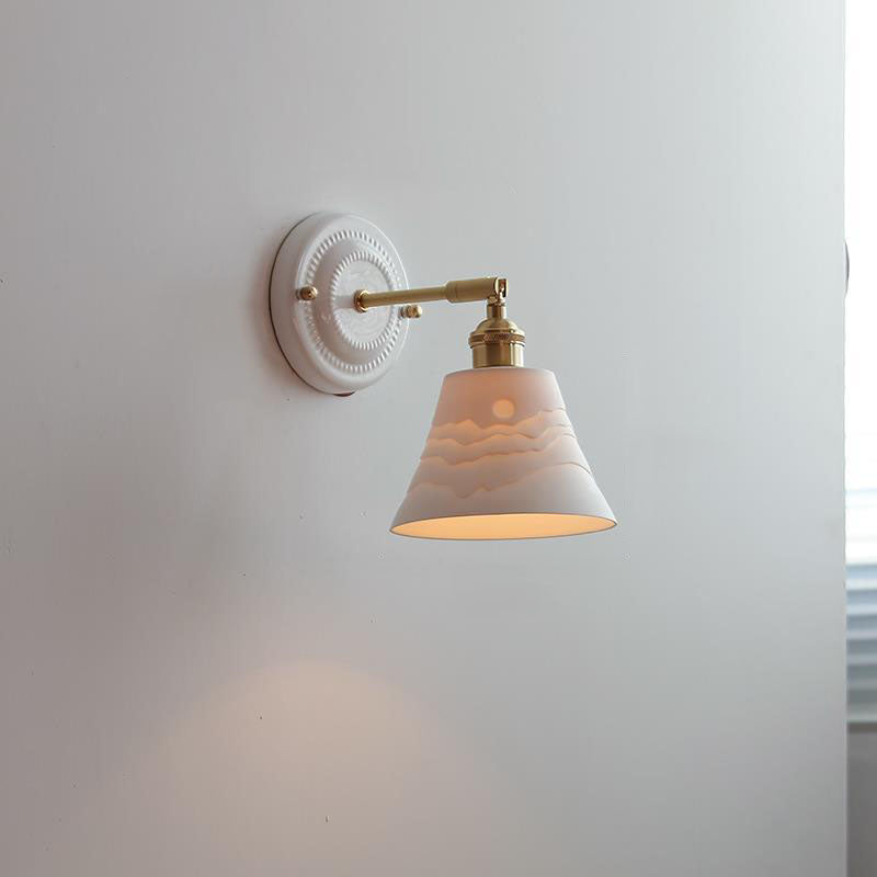 Traditional Vintage Round Ceramic Brass Wall Sconce Lamp for Living Room