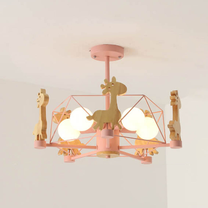 Scandinavian Modern Giraffe Pentagram Semi-Flush Mount Light - Iron & Glass 4/5 Light Ceiling Fixture