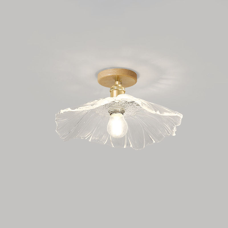 Traditional Chinese Glass Iron Lotus Leaf Semi-Flush Mount Ceiling Light - Living Room Elegance