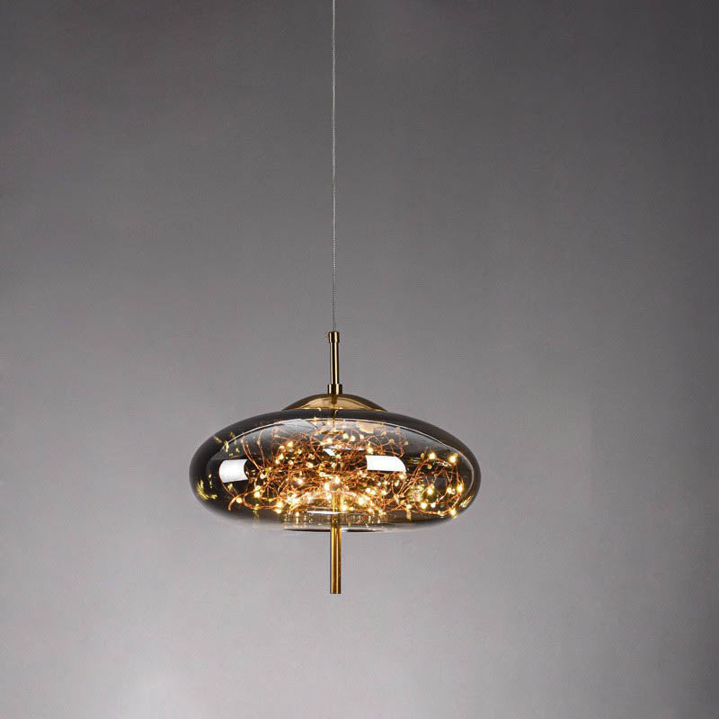 Contemporary Scandinavian Glass Pendant Light for Bedroom - 1-Light Cylinder Oval Design