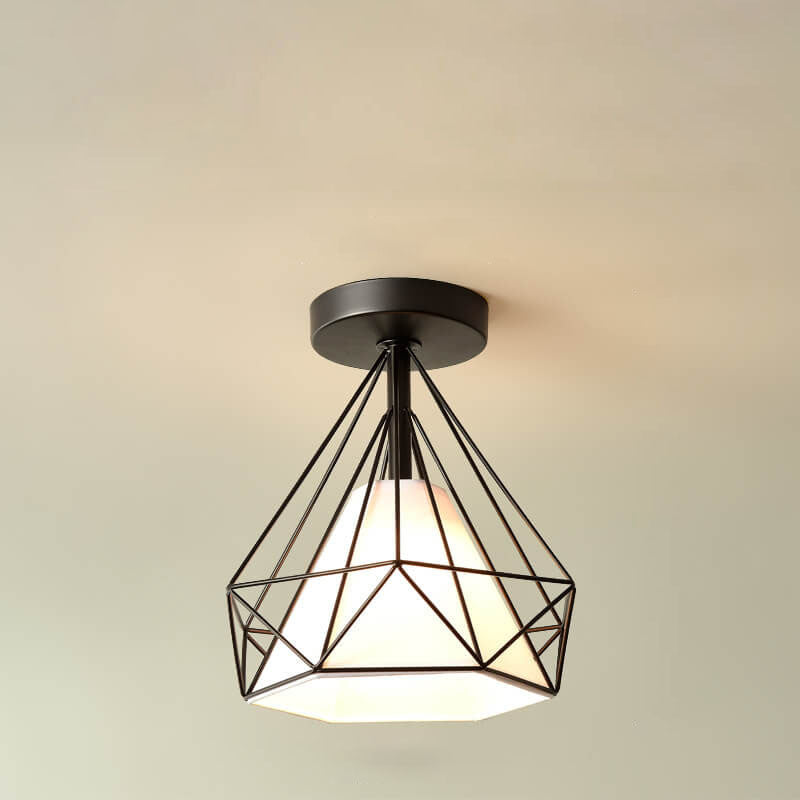 Scandinavian Modern Iron Glass Ceramic Flower Diamond Semi-Flush Mount Light
