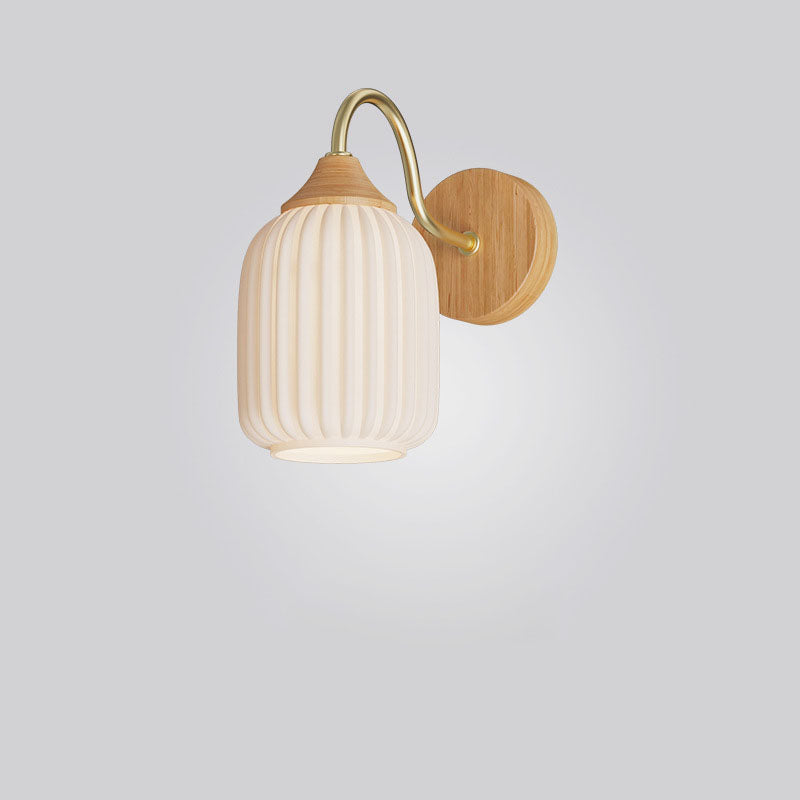 Contemporary Nordic Iron Glass Striped Round Log Wall Sconce - 1-Light Lamp for Living Room & Bedroom