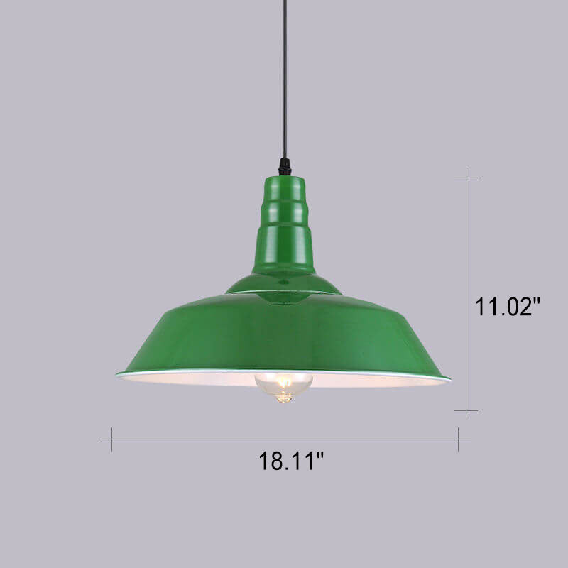 Industrial Vintage Green Iron Cone Pendant Light - 1-Light Hanging Fixture