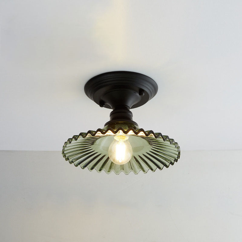 Contemporary Nordic Iron Glass Floral Round Geometry Semi-Flush Mount Light for Living Room & Bedroom