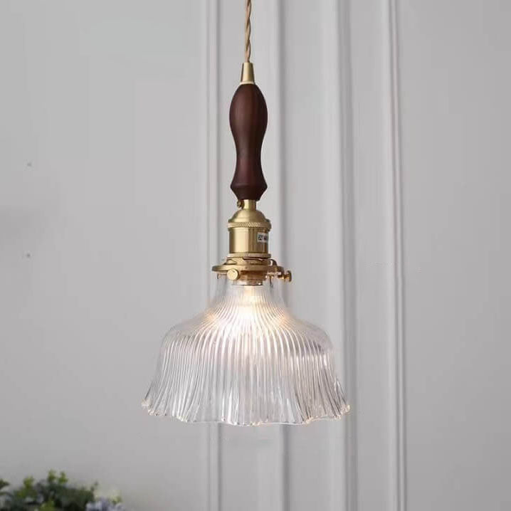 Nordic Minimalist Copper Glass Pendant Light - 1-Light Walnut Flower Design