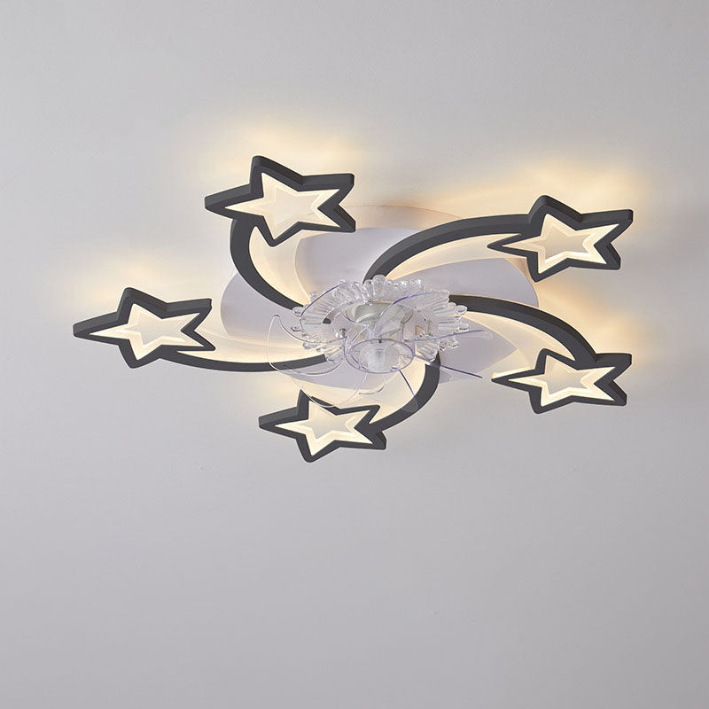 Scandinavian Modern LED Flush Mount Ceiling Fan Light - Star Line Design, Acrylic & Plastic, Stylish Home Lighting
