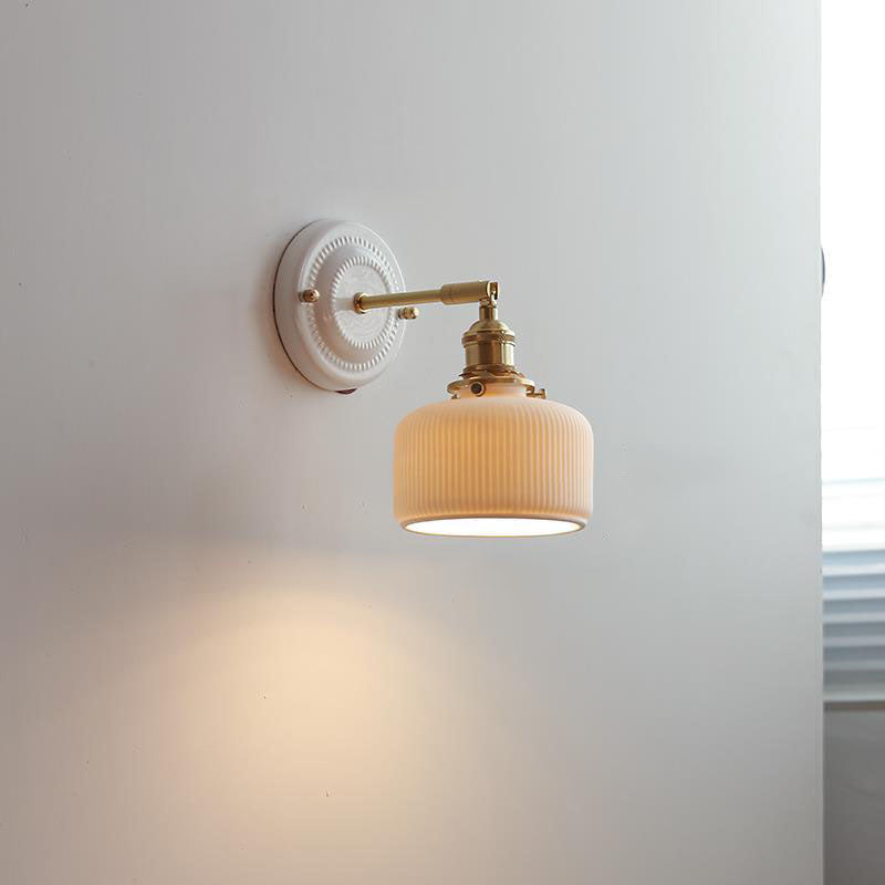 Traditional Vintage Round Ceramic Brass Wall Sconce Lamp for Living Room
