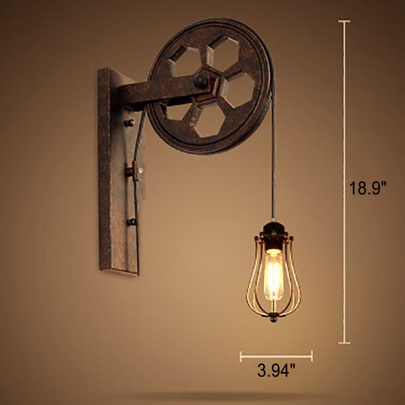 Vintage Industrial Pulley Wall Sconce - 1-Light Iron Lamp
