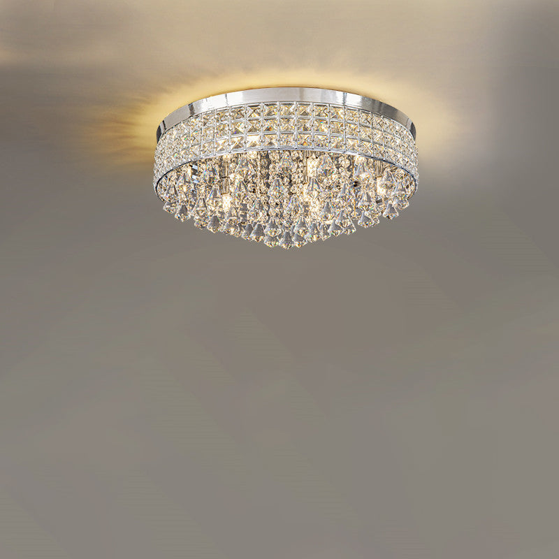 Modern Luxury Round Iron Crystal Beads Flush Mount Ceiling Light 6/9-Light Living Room Fixture