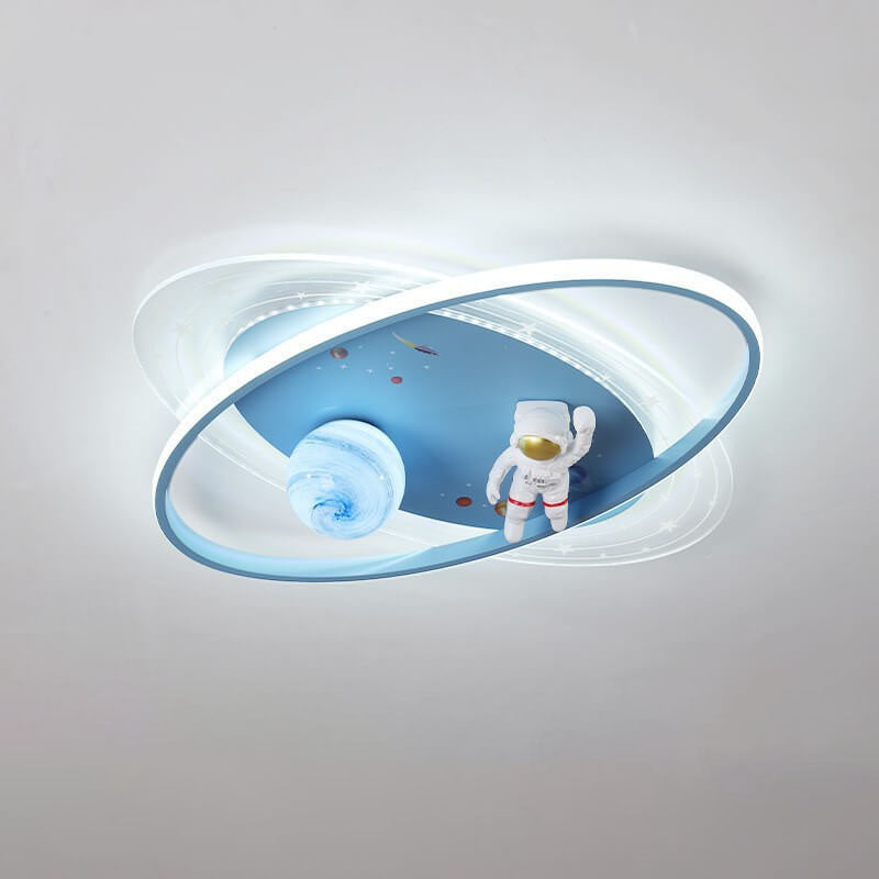 Children's Cartoon Astronaut Moon Acrylic LED Flush Mount Ceiling Light for Kids Room, Space Theme Bedroom Lighting, Cute Astronaut Design, Kids Night Light, Durable & Energy Efficient Ceiling Fixture, Ideal for Nursery & Playroom Decor