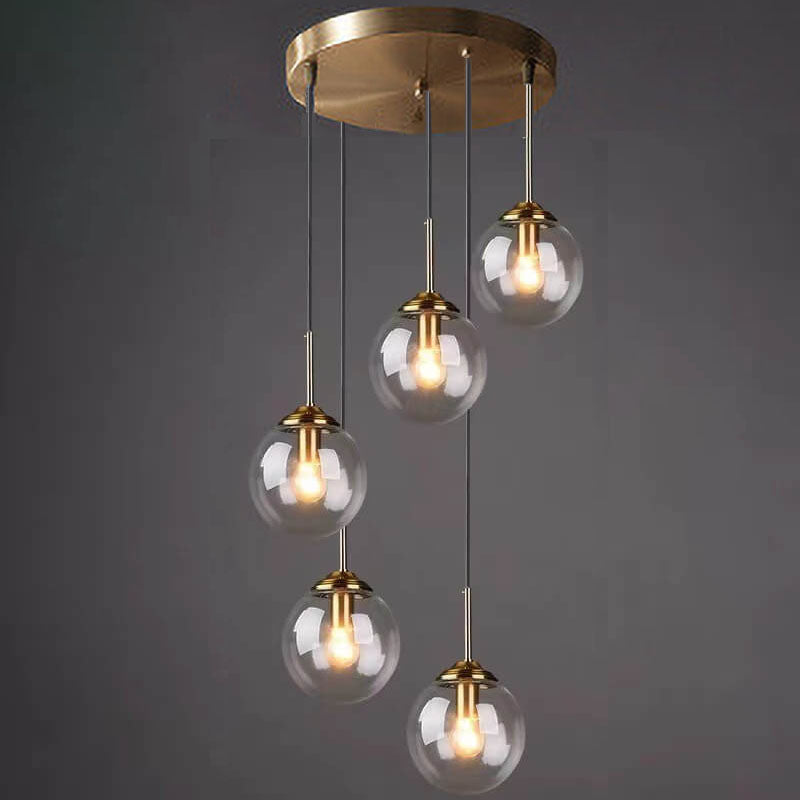 Contemporary Nordic Copper Glass Shade Island Light Chandelier - 1/3/5-Light for Dining Room