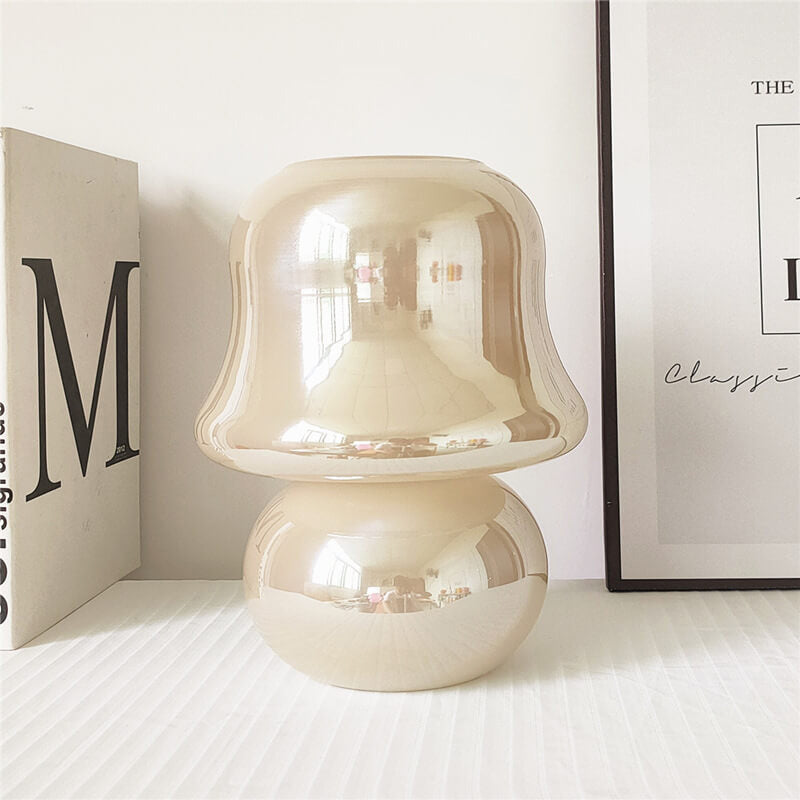 French Cream Handmade Glass Mushroom 1-Light Table Lamp, Unique Artisan Table Lamp, Vintage-Inspired Home Lighting, Decorative Glass Lamp, Soft Glow Interior Illumination, Modern Table Lamp for Living Room and Bedroom, Stylish Mushroom Design Lighting, Ar