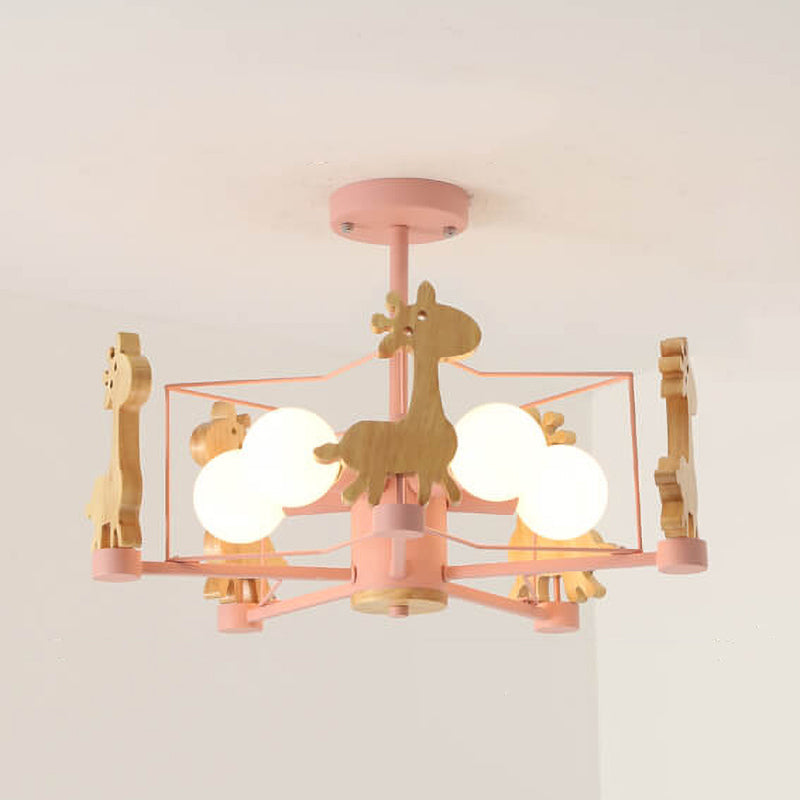 Scandinavian Modern Giraffe Pentagram Semi-Flush Mount Light - Iron & Glass 4/5 Light Ceiling Fixture