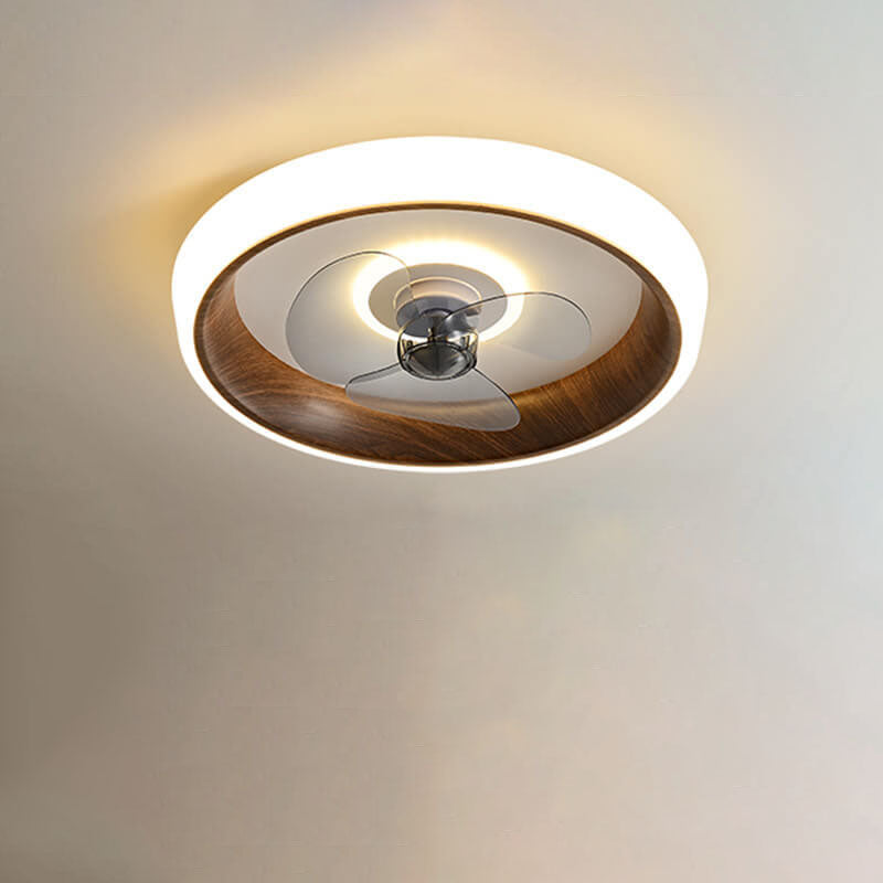 Nordic Minimalist Round Acrylic Wood Grain LED Ceiling Fan Light