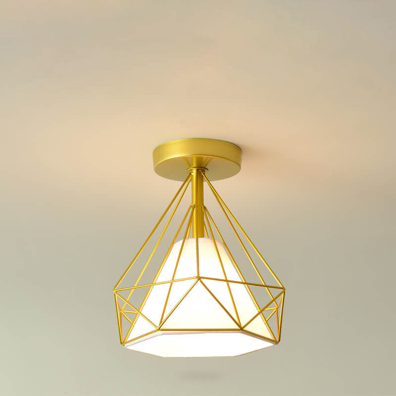 Scandinavian Modern Iron Glass Ceramic Flower Diamond Semi-Flush Mount Light